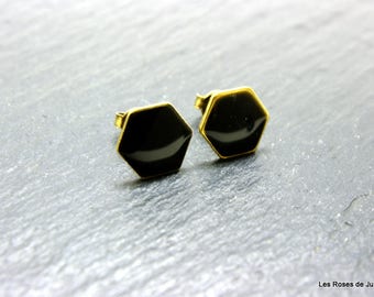 Bronze earrings, Hexagon earrings
