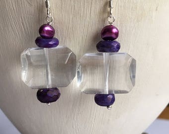 Faceted rock crystal earrings