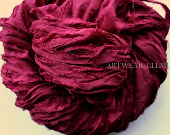 Pure Sari Silk, Dark Fuchsia Cherry, Fair Trade, 6 Yards, Textile Fiber, Yarn, Yarn, Ribbon, Silk Fabric, Green Silk, Artwear Elements, 151