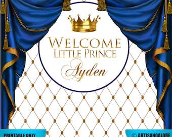 SALE Prince backdrop, Little Prince Baby Shower, Prince Birthday, Royal Blue Gold Party Prop, Photo Booth Prop, Royal Celebration digital