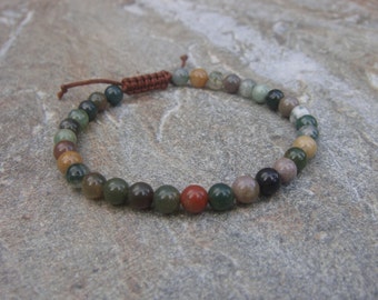 indian agate bead macrame bracelet 6mm