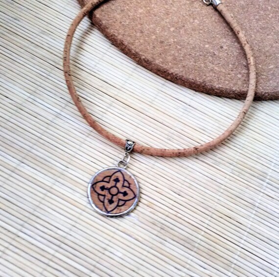 Portuguese Cork Necklace Azulejos Natural Dyed Cork