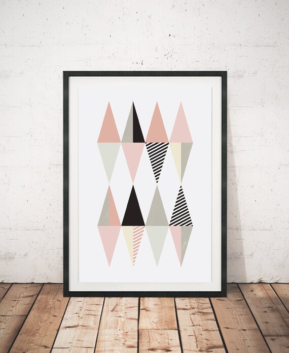 Triangles art print Pink geometric art Pink prints Pink