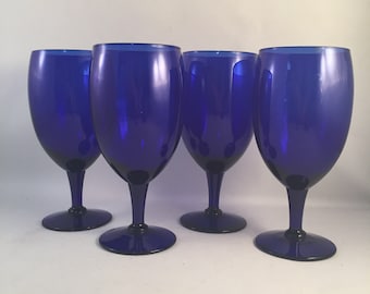 Beautiful Tall Cobalt Blue Wine Glasses Set of 4, Deep Blue Glassware, Stemware, Deep Blue Stemware Glasses, Cobalt Blue Glass, Holds 16 oz