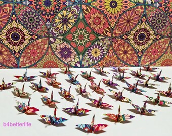 Lot of 100pcs 1.5" Multi-colored Kaleidoscope Design Hand-folded Origami Paper Cranes. (WR Paper Series) #FC15-88.