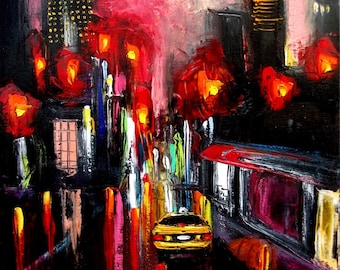 Print of original oil painting city by Aja - Faces of the City 145 16x20