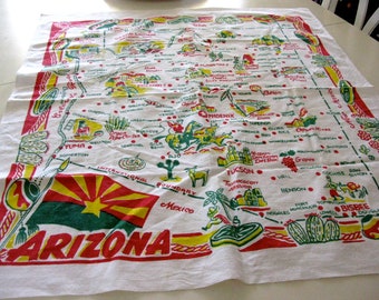 Vintage Arizona State Tablecloth or Table Topper (31 by 36")