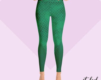 Yoga Pants - Mermaid Pants - Green Leggings - Mermaid Leggings