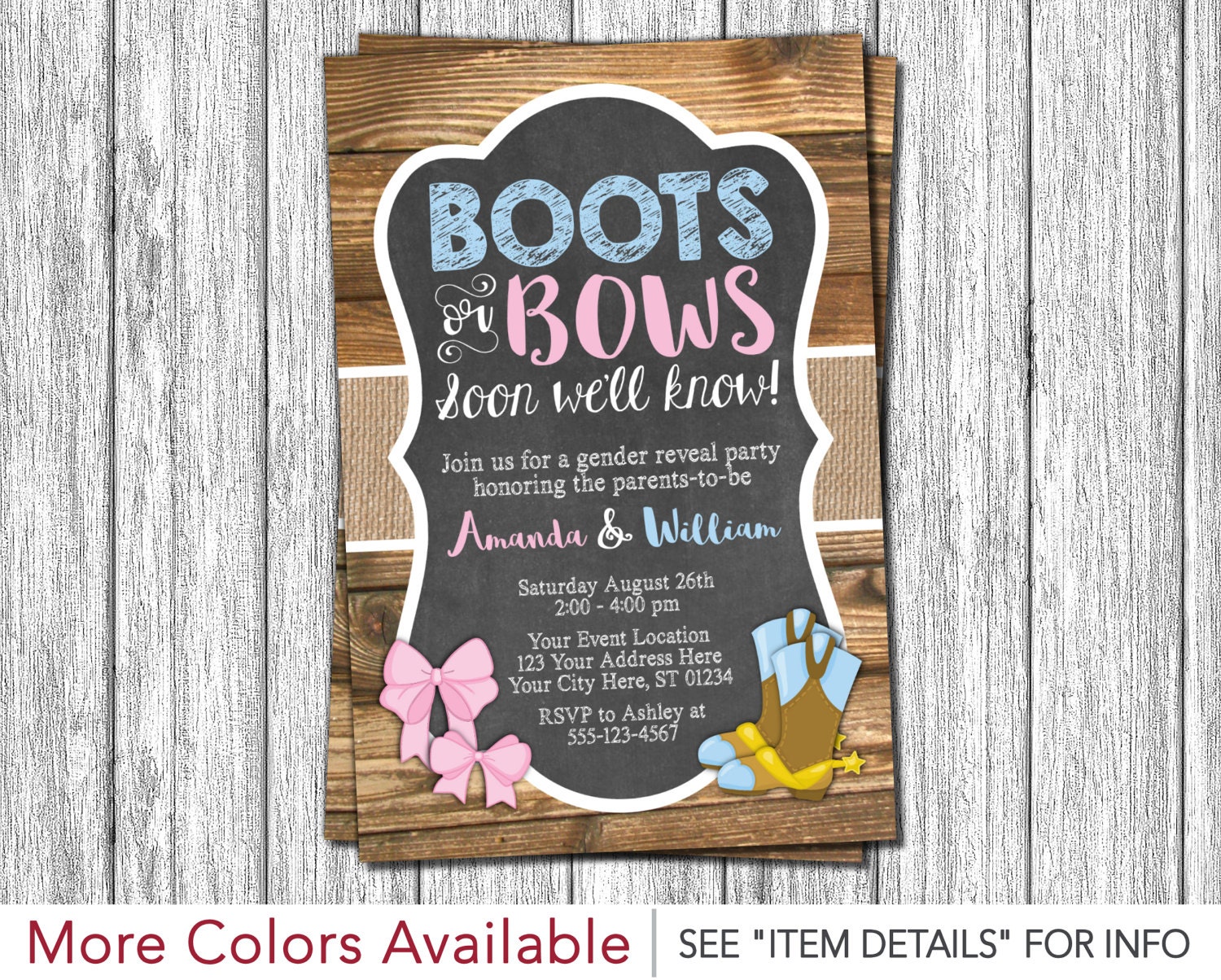 Boots or Bows Gender Reveal Invitation Gender Reveal Party