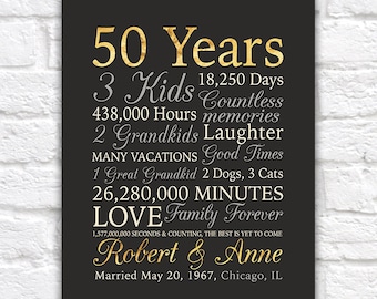 50th Anniversary Gift, Gold Anniversary, 50 Years Wedding Anniversary, Golden Anniversary, Grandparents, Parents, Mom and Dad | WF539
