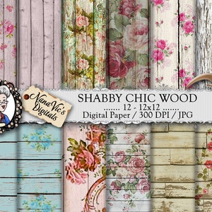 Shabby Chic Digital Paper: Wood Roses, backgrounds, wood texture, Scrapbooking, Printable, photography, wood back drops, 12 H Res 300 DPI