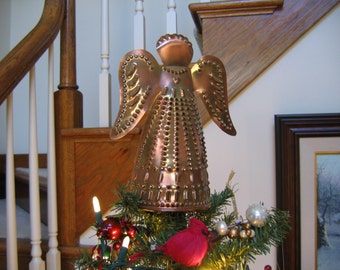 Copper Angel Tree Topper 9 Inch Two Piece Metal Waterfall Design Hand Cut By West Tinworks