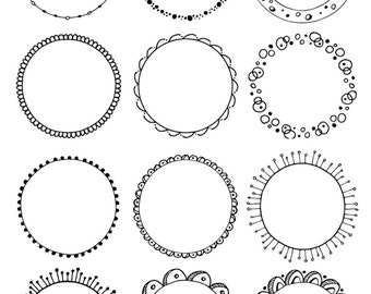 10 Hand Drawn Decorative Round Frames Circle Borders: Tribal