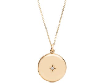 Round Gold Locket Vintage Inspired Star "Maia"