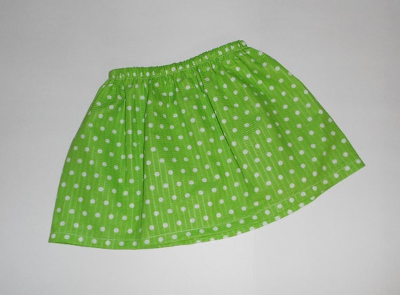 Toddler or Baby Girl Cotton Skirt Lime Green Polka Dot Skirt