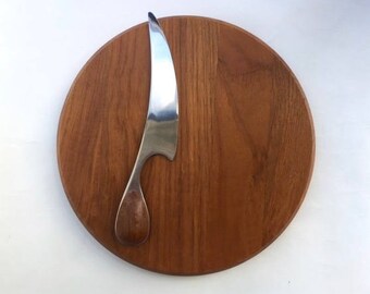 Great Round Dansk Teak Cheese Board and Knife