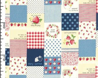 Strawberry Fabric ~ Kokka Fabric ~ Japanese Fabric ~ Patchwork Fabric ~ Red Blue Quilt Fabric ~ Apparel Fabric ~ Home Decor Fabric
