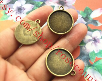 wholesale 100pcs antiqued bronze 18mm(inner size) round bezel trays pendant findings