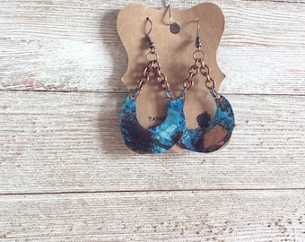 Copper Patina Earrings, Crescent Moon Earrings, Bono Earrings