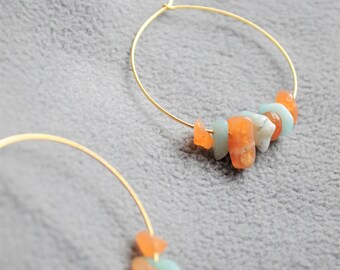 Earrings brass gilded with precious stones
