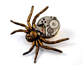 Steampunk Spider Brooch Pin