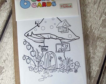 pack of 6 assorted pixieland colouring cards
