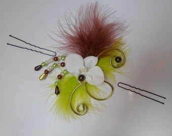 Floral headdress of an orchid for bride or witness - chocolate and anise