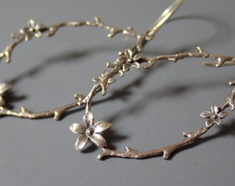 Sterling silver twig and blossom earrings