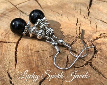 Black onyx earrings, dangle earrings, black earrings, gemstone earrings, silver earrings, silver dangle earrings, women earrings