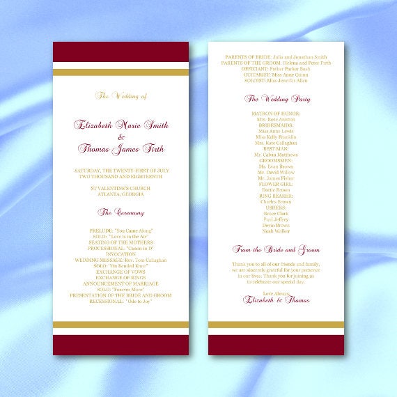 Wedding Program Template Burgundy Gold Striped Modern