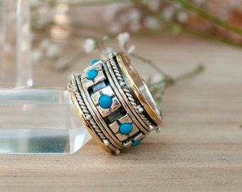 Turquoise Ring * Meditation * Spinner * Spinning * Anxiety Ring * Worry * Boho * Spin Ring * Statement * Large Band * Sterling Silver BJS001