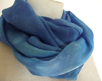 Hand Dyed Silk Infinity Scarf - 11 x 76", Blue on Blue-Long Infinity Loop