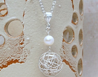 Sterling Silver Bird's Nest and Pearl Necklace