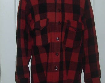 1950s Mens Woolrich Wool Full Zip Front Buffalo Plaid Shirt Labeled 15 Neck