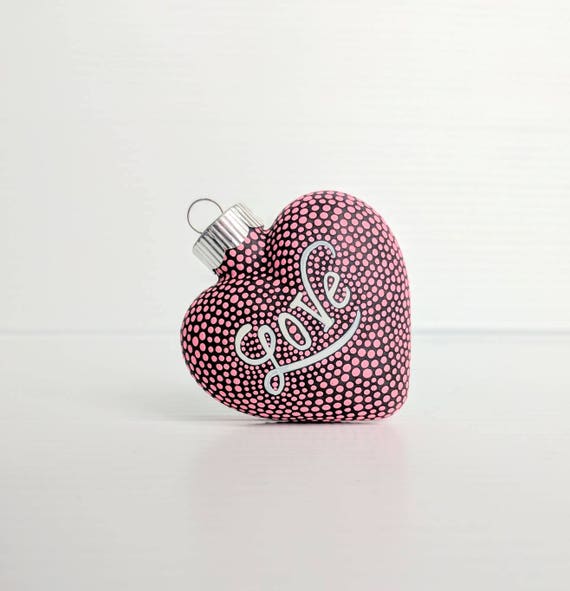 Love: hand painted glass heart ornament pink and white hand painted glass heart valentine hearts