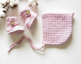 Baby bonnet, bonnet style "boots" crochet baby booties