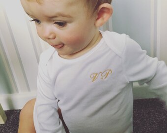 Baby long sleeved bodysuit custom initials
