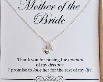 Mother of the Bride gift from Groom, Sterling silver Heart necklace, wedding bridal party, gift for brides mom, Present, dainty necklace