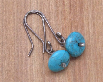 Little Turquoise Beads on Oxidized Sterling Silver Dangle Earrings