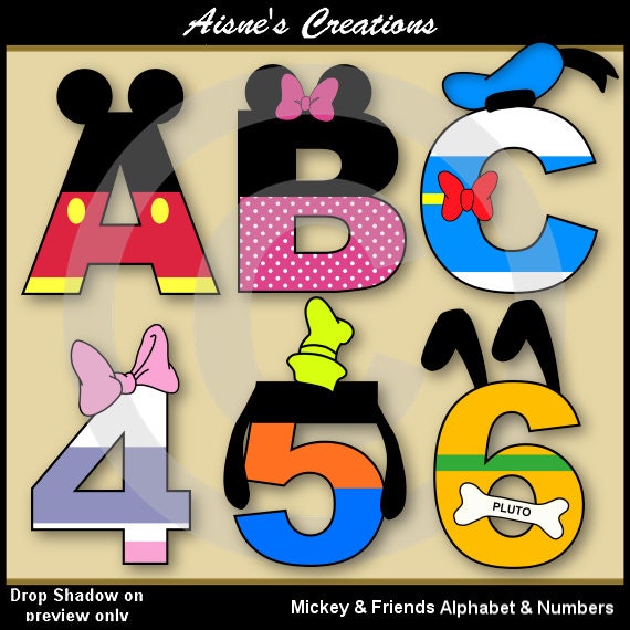 mickey friends alphabet letters and numbers clip art pack