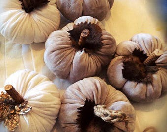 Pumpkin-Fabric sculpture-velvet pumpkin-white pumpkin- gray-handmade-decorative item-halloween gift- Boho decor-ooak pumpkin-stuffed pumkin