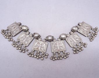 Antique silver necklace elements. Rjasthan, India. Tribal, ethnic jewelry