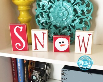 Snow Blocks- Snowman Decor - Christmas Decor - Christmas Decoration - Wood Snowman - Snowman Decoration - Christmas Sign - Snow Sign