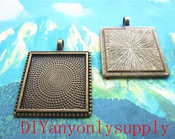 30pcs 25x25mm(cabochon size)filigree square cabochon bezel trays/pendant blank/picture frame charms findings
