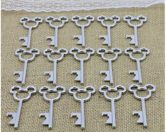 40 Mickey Mouse key bottle openers Silver Wedding Favors Fish Extender Gifts FE Gifts Party Favor Disney Cruise Rustic Silver Vintage keys