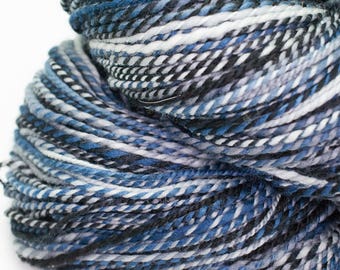 Midnight - 420 yards handspun 2 ply super wash merino yarn dk weight blue black grey white yarn