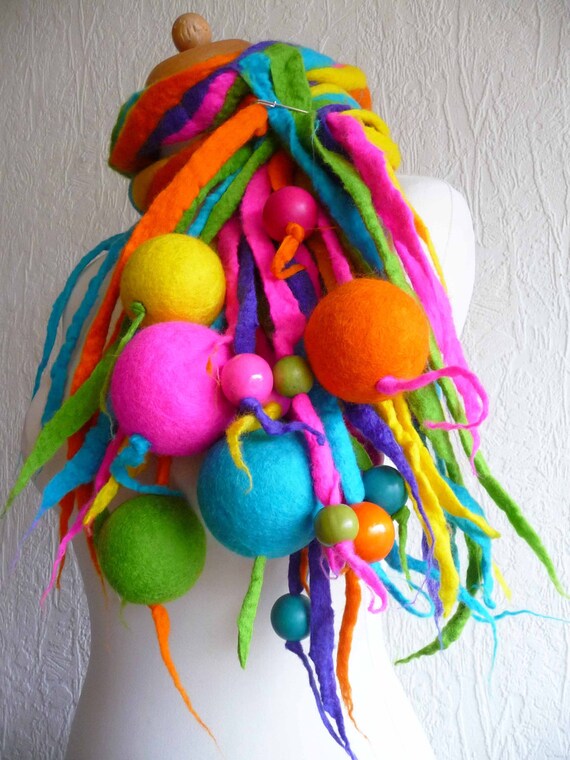 Custom made felted wool necklace lariat belt scarf