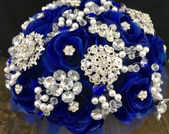 Wedding brooch bouquet, royal blue wedding, Quinceanera bouquet, XV Anos brooch bouquet, blue wedding