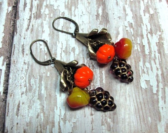 Cornucopia Earrings, Thanksgiving Earrings, Glass Fruit Earrings, Horn of Plenty Earrings, Autumn Earrings, Holiday Earrings, Fall Earrings