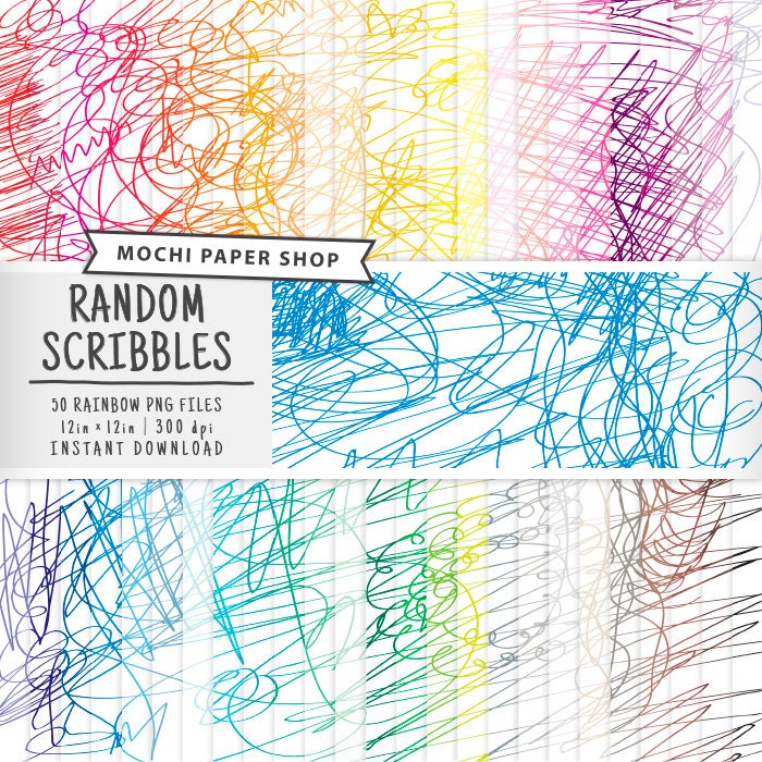 Scribble Printables Digital Paper, 50 Rainbow Colors, Doodle Art ...